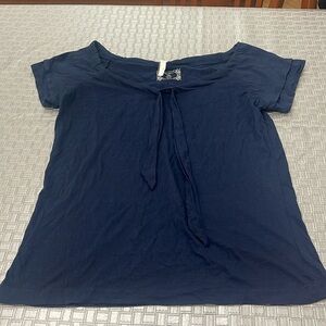 Studio II Navy Blue Tie Front Short Sleeve Tee Women’s 1X
